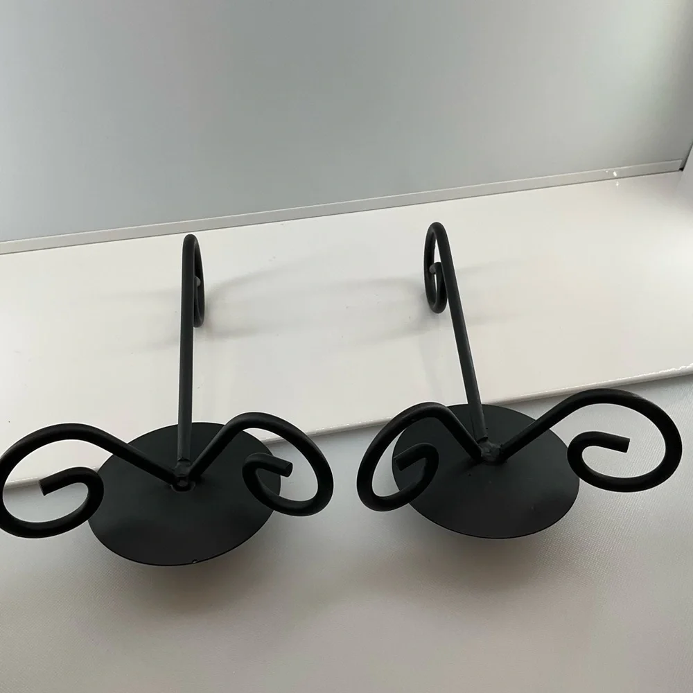 vtg Wrought Iron Candle Holders Flat Black
